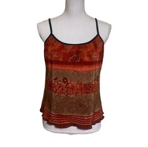 Women’s Ribbed Camisole Red Brown Floral L